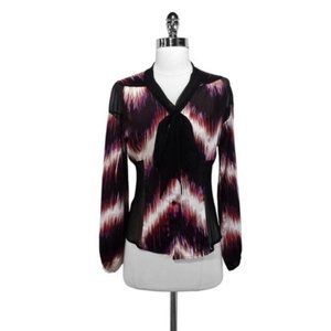 Line & Dot 100% Silk Blouse With Sheer Panels XS